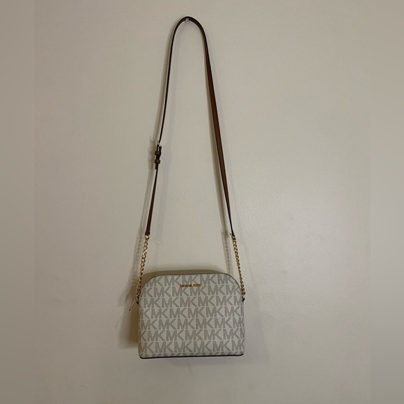 Michael Kors Cream and Tan with Gold accents Crossbody Bag 10”x8” - Picture 2 of 13